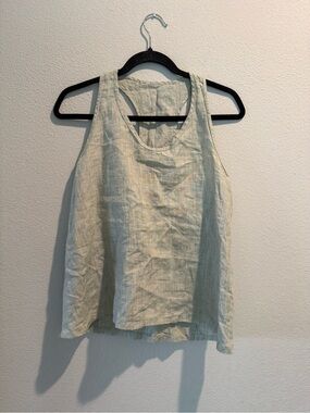 Women's Light Green Linen-Blend Sleeveless Tank Top